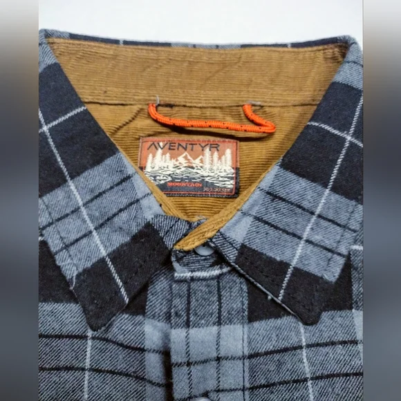 Men's Charcoal Aventyr Plaid Elbow Flannel Shirt Men's Xl Deep Zipper Side Pocke - Picture 6 of 9